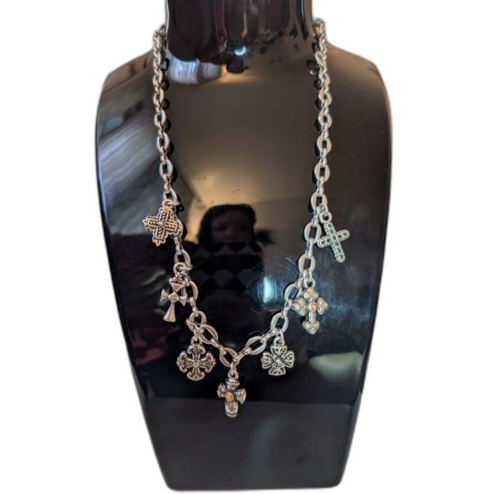Brighton Retired Eternity Seven Cross Charm Link Chain Statement Choker